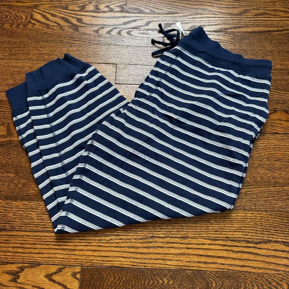Lands’ End Navy White Striped Lounge Jogger Pants XL 40-42